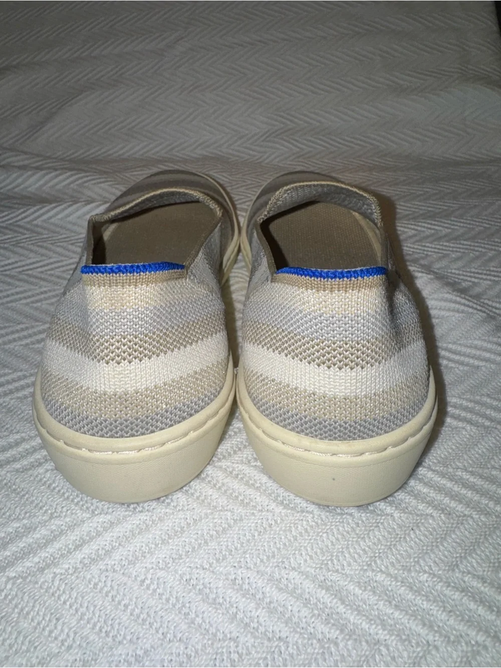 Rothy's Slip-On Flats in Beige and Cream Stripes